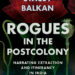 Rogues in the Postcolony cover, large transparent red poppy flower with green leaves on a black background