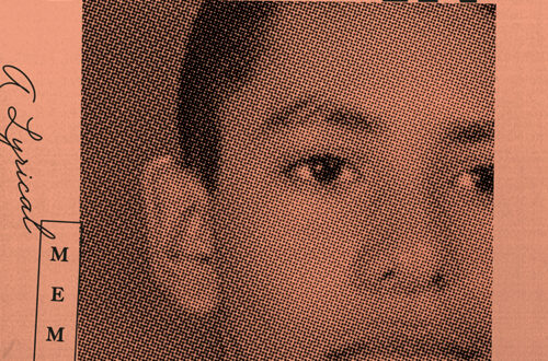 black text on a light neon orange background with a gradient photo of a Black teenage boy in a school photo